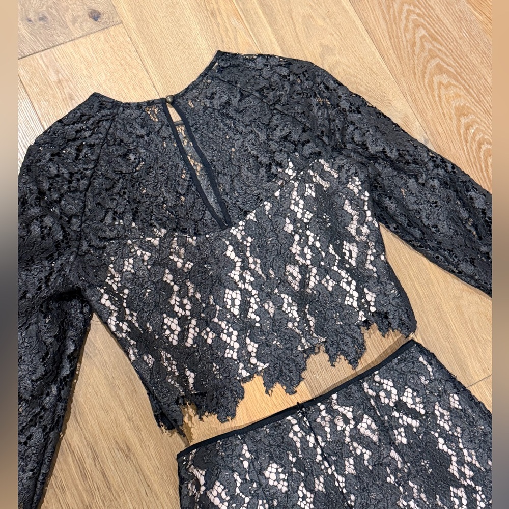 SAYLOR Black Lace Faux Leather Two-Piece Set Party Date Night XS - Picture 5 of 8